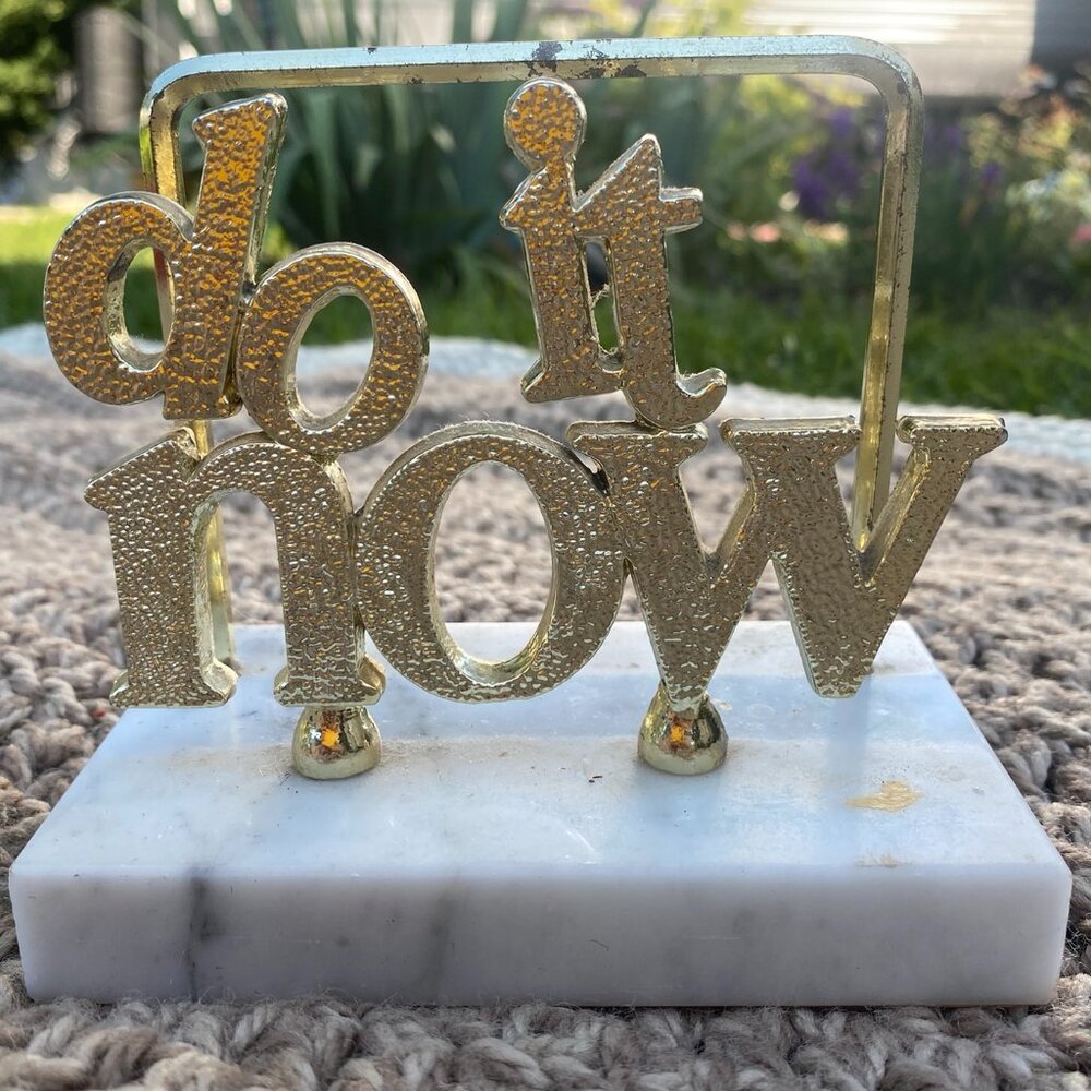 Vintage Brass Marble Do It Now Motivational Paperweight Rare Office Decor